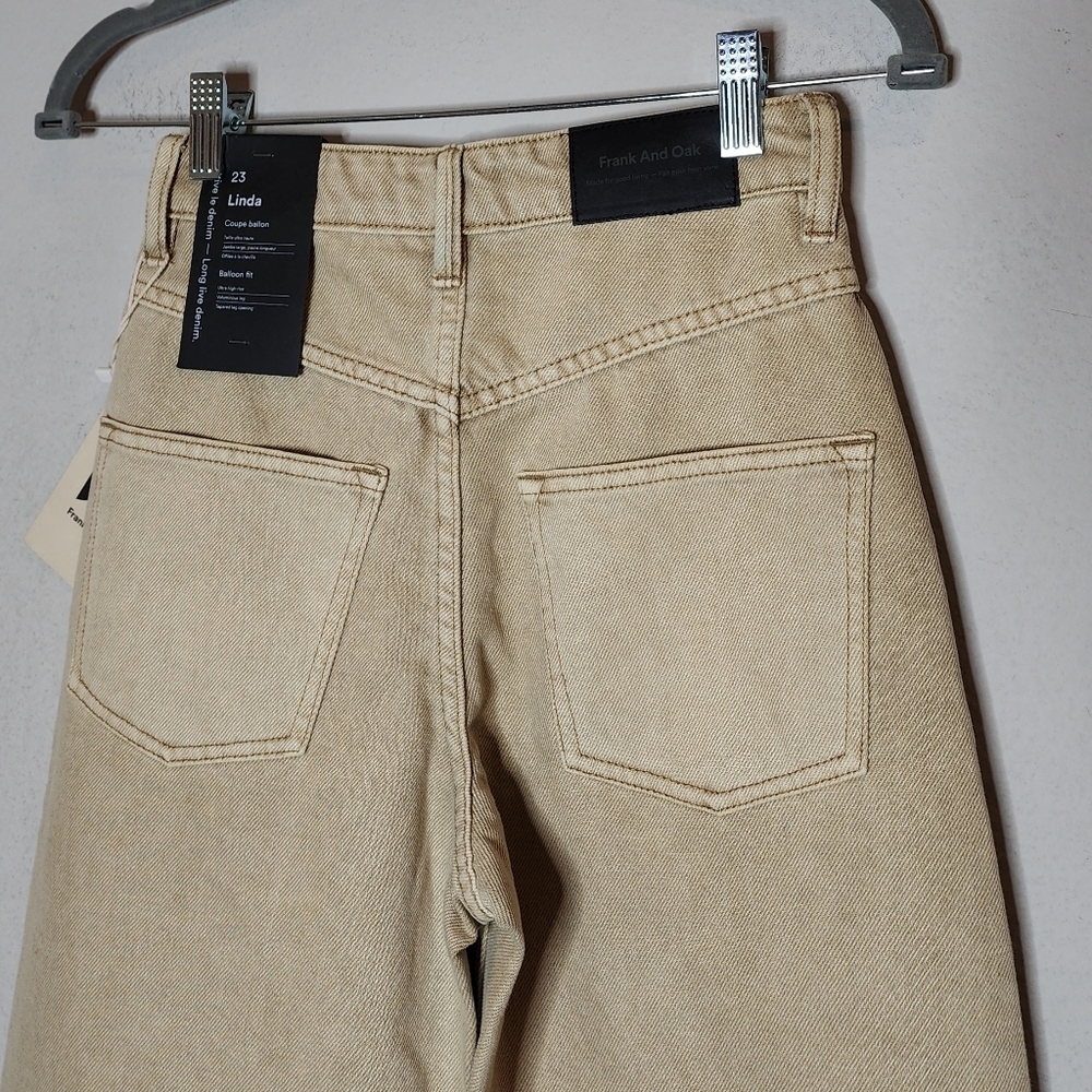 NWT Frank & Oak Linda Balloon Fit Tan Khaki Jeans. Women's size 23. Hemp/Cotton - Picture 6 of 16